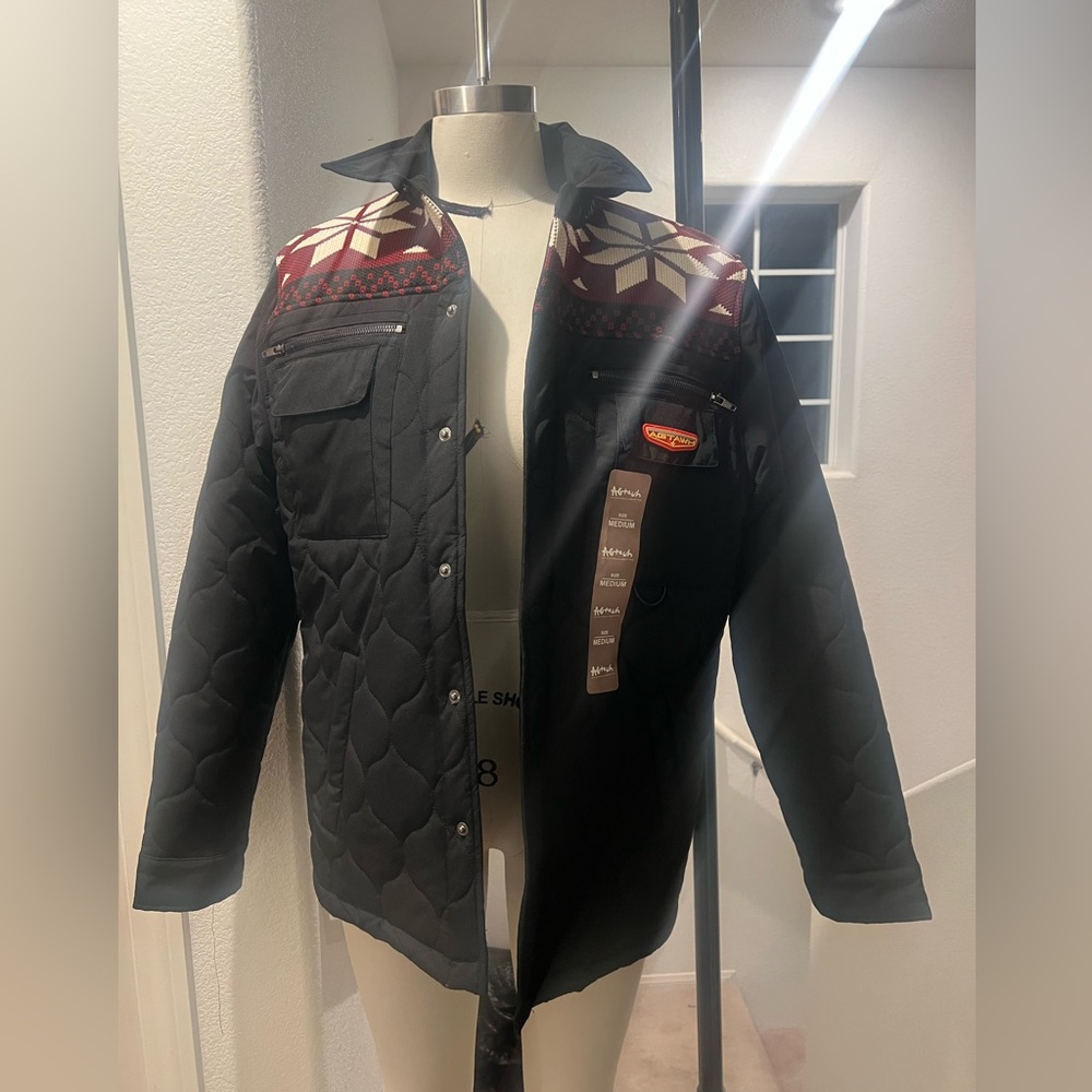 Agtawh Men's Black Quilted Jacket with Red and White Accents